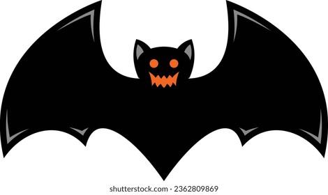 Scary black halloween bat vector icon