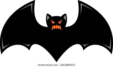 Scary black halloween bat vector icon
