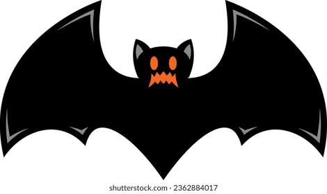 Scary black halloween bat vector icon