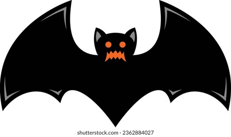 Scary black halloween bat vector icon
