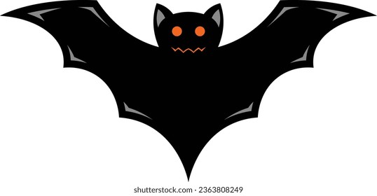 Scary black halloween bat vector icon