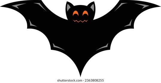 Scary black halloween bat vector icon