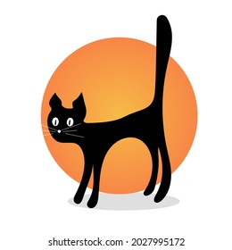 Scary black halloween cat, vector hand draw object.