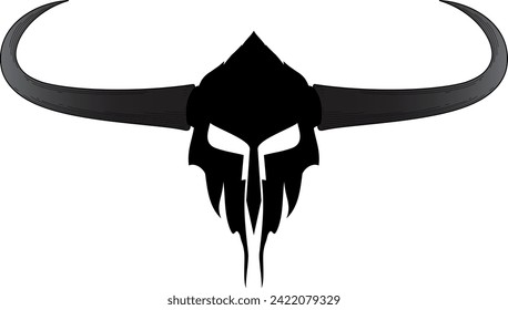 scary black horned fantasy viking helmet on white background
