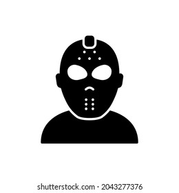 Scary Black Jason Mask for Halloween Party Silhouette Icon. Dark Hockey Helmet for Goalie Safety Glyph Pictogram. Jason Mask Symbol of 13th Friday Icon. Isolated Vector Illustration.