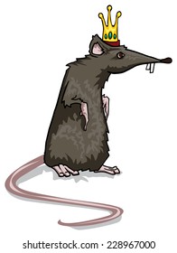 Scary, black rat king character, with symbolic golden crown, vector illustration