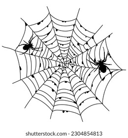 Scary black spider web isolated on white. Spooky halloween decoration. Outline cobweb. Decorative element for your design: holiday poster for party, invitation card, sale. Vector illustration