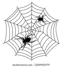 Scary black spider web isolated on white. Spooky halloween decoration. Outline cobweb. Decorative element for your design: holiday poster for party, invitation card, sale. Vector illustration