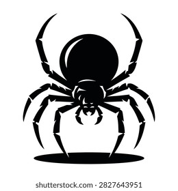Scary black widow spider silhouette isolated on white. Arachnid insect symbol. Perfect for Halloween, horror themes, biology education, and arachnophobia concepts.