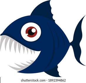Scary blue fish, illustration, vector on a white background.