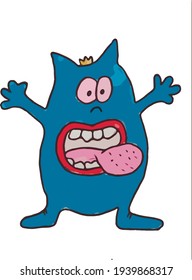 scary blue monster screams and scares children