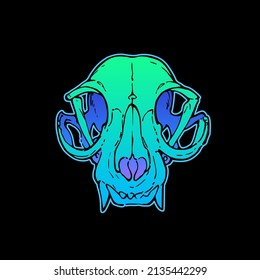 Scary bright neon cat skull 