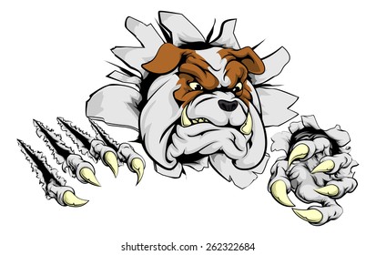 A scary bulldog ripping through the background with sharp claws