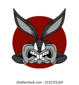 scary bunny vector on red moon background.