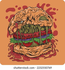 scary burger shaped monster vector illustration design