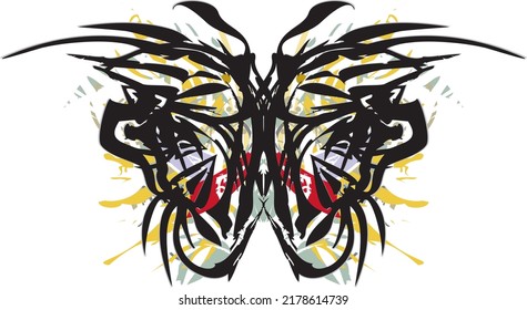 Scary butterfly wings splashes on a white backdrop for your creative ideas. Dangerous butterfly for emblems on shields, fabrics, posters, textiles, cards, interior solutions, wallpaper, fashion, etc.