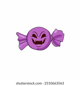 Scary candy Halloween. Halloween decorations. Purple candy with scary expression. Halloween vector illustration. Illustration of scary candy Halloween decorations. 