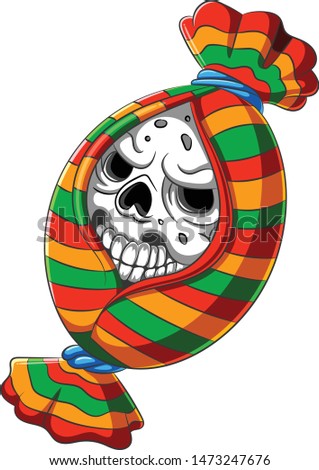 Scary candy skull head cartoon