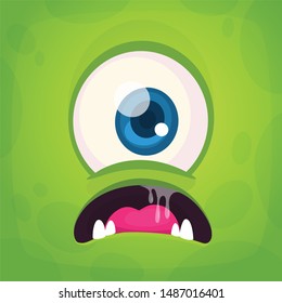 Scary cartoon alienr face cyclops with one eye. Vector Halloween monster square avatar