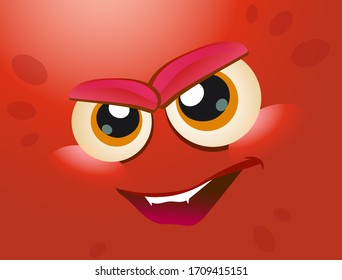Scary cartoon angry red monster face avatar. Vector illustration of monster mask.