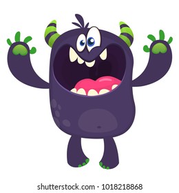 Scary cartoon black monster screaming. Yelling angry monster expression. Big collection of cute monsters for Halloween. Vector illustration.