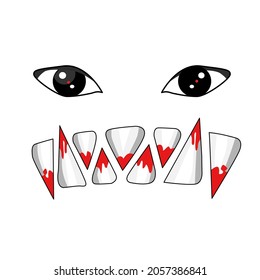Scary cartoon face icon, with eyes and gnash teeth on white background. ghost or monster