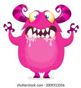 Scary cartoon furry monster character. Illustration of cute and angry mythical alien creature. Halloween design. Great for party decoration, poster or package design