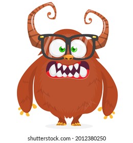 Scary cartoon furry monster character. Illustration of cute and happy mythical alien creature. Halloween design. Great for party decoration, poster or package design