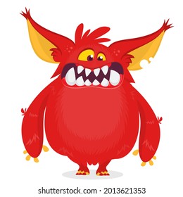 Scary cartoon furry monster character. Illustration of cute and angry mythical alien creature. Halloween design. Great for party decoration, poster or package design