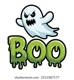 Fantasma de desenho animado assustador com boo ilustração de texto