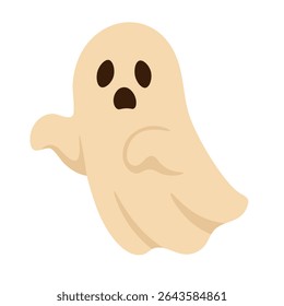 Scary cartoon ghost with open mouth. Flat spooky vector illustration on white background for Halloween.