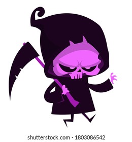 Scary cartoon grim reaper with scythe. Halloween death character illustration