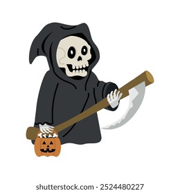 Scary cartoon grim reaper with scythe