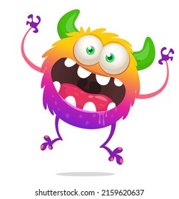 Scary cartoon monster character. Halloween Illustration of happy alien. Package or logo design. Vector isolated