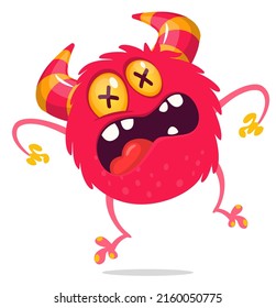 Scary cartoon monster character. Halloween Illustration of happy alien. Package or logo design. Vector isolated