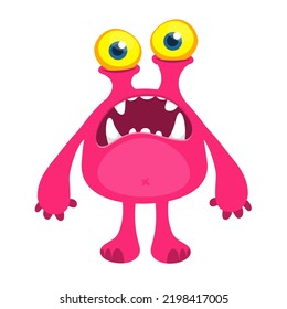 Scary cartoon monster character. Illustration of cute and happy alien creature. Halloween design. 
