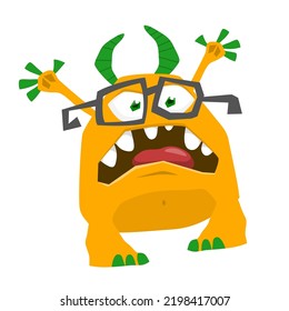 Scary cartoon monster character. Illustration of cute and happy alien creature. Halloween design. 