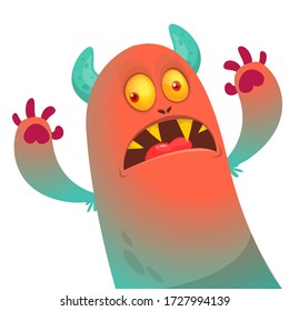 Scary cartoon monster creature. Vector illustration of angry monster.