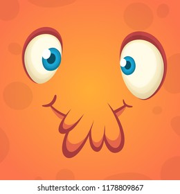 Scary cartoon monster face design. Vector Halloween orange monster illustration isolated