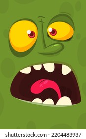 Scary cartoon monster face.  Illustration of cute and happy monster expression. Halloween design. Great for party decoration 