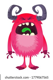 Scary cartoon monster. Halloween vector illustration of monster creature with angry face expression