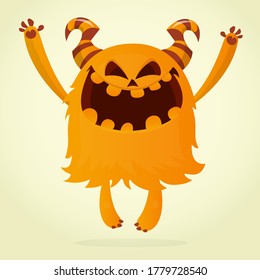 Scary cartoon monster. Halloween vector illustration of monster creature with angry face expression