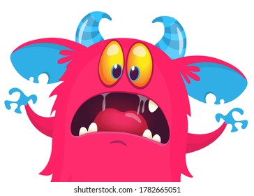 Scary cartoon monster. Halloween vector illustration of monster creature with angry face expression