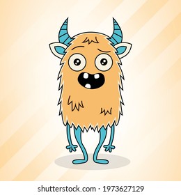 Scary cartoon monster. Halloween vector blue and yellow monster
