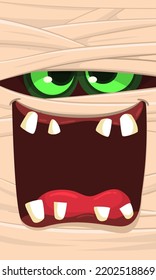  Scary cartoon monster mummy face vector. Cute square avatar or icon. Halloween illustration. Great for party decoration, package design