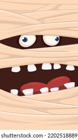  Scary cartoon monster mummy face vector. Cute square avatar or icon. Halloween illustration. Great for party decoration, package design