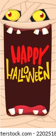  Scary cartoon monster mummy face vector. Cute square avatar or icon. Halloween illustration. Great for party decoration, package design