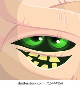  Scary cartoon monster mummy face vector. Cute square avatar or icon. Halloween illustration. Monster Card - Mummy.