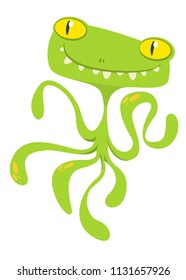Scary cartoon monster with tentacles. Vector Halloween illustration