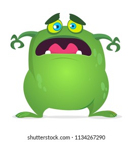 Scary cartoon monster. Vector green monster illustration. Halloween design